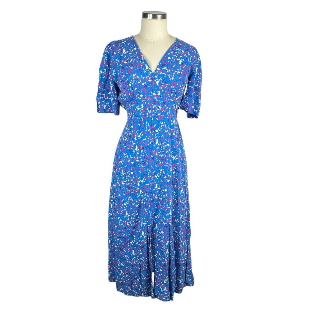 ANGE‎ An'ge Blue Patterned Geometric Onessy Midi Dress Women's Size Small